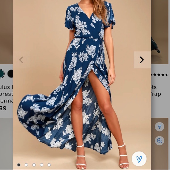 ✨ NWT Lulu’s Heart of Marigold Navy Blue Floral Print Wrap Maxi Dress - Picture 2 of 4
